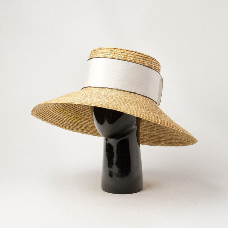 Boho Hat, Beach Sun Hat, Retro Straw Hat Anna with Ribbon  Beige and Black