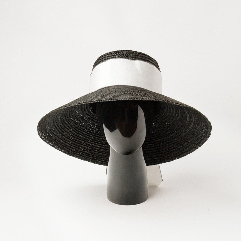 Boho Hat, Beach Sun Hat, Retro Straw Hat Anna with Ribbon  Beige and Black