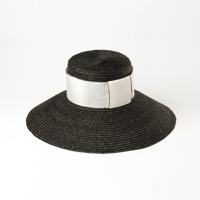 Boho Hat, Beach Sun Hat, Retro Straw Hat Anna with Ribbon  Beige and Black