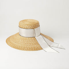 Boho Hat, Beach Sun Hat, Retro Straw Hat Anna with Ribbon  Beige and Black