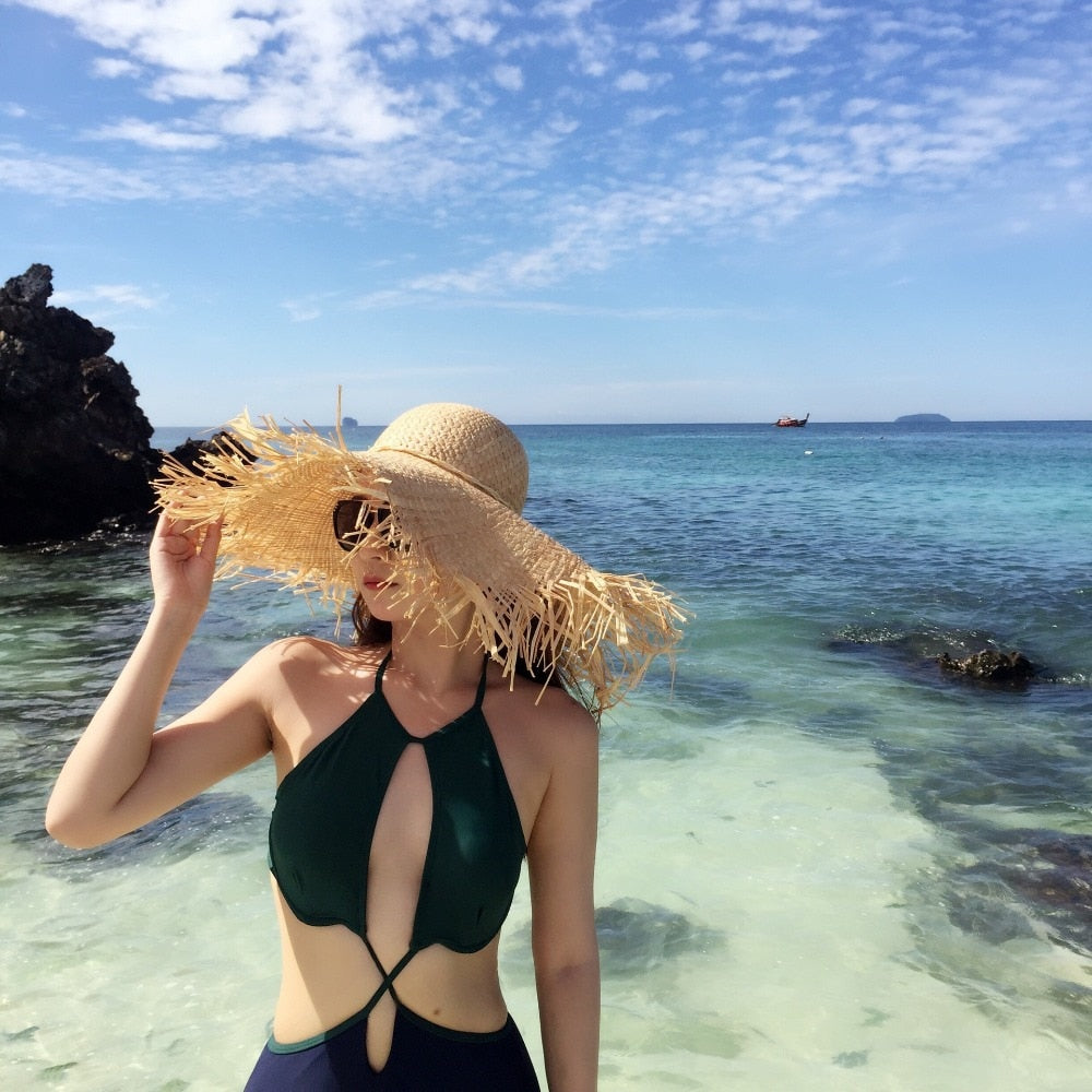 Boho Hat, Sun Beach Hat, Fringed Wide Brim Straw Hat, Fleur in Beige