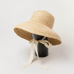 Boho Hat, Sun Beach Hat, Raffia Hat, Camila Retro Bucket Hat with Black and White Ribbon