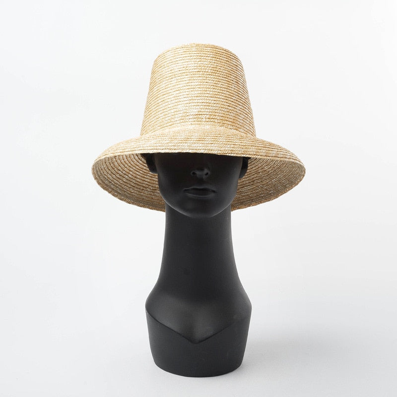 Boho Hat, Sun Straw Hat, Tall Crown Retro Hat,  Beige Emile
