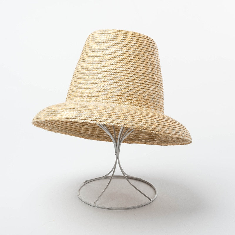 Boho Hat, Sun Straw Hat, Tall Crown Retro Hat,  Beige Emile