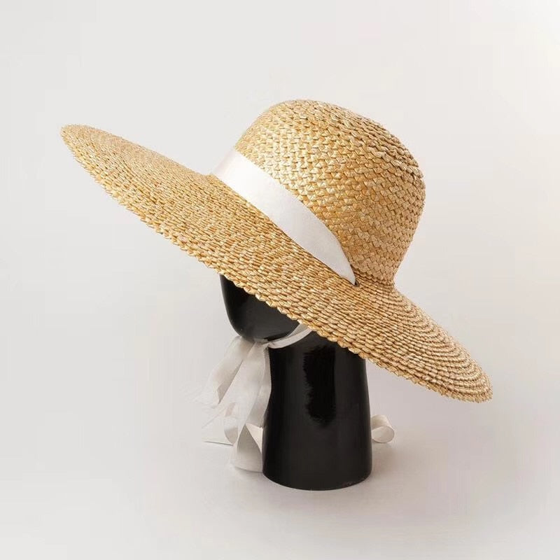 Boho Hat, Sun Beach Hat, Wide Brim Straw Hat, Sierra with Black and White Ribbon
