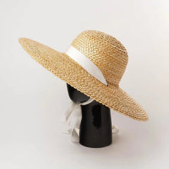 Boho Hat, Sun Beach Hat, Wide Brim Straw Hat, Sierra with Black and White Ribbon