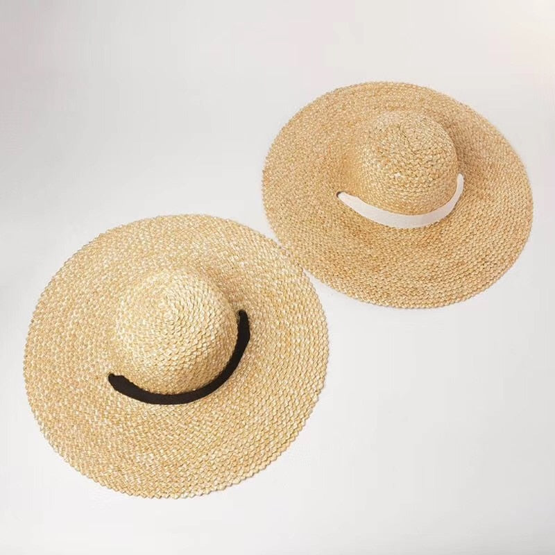 Boho Hat, Sun Beach Hat, Wide Brim Straw Hat, Sierra with Black and White Ribbon