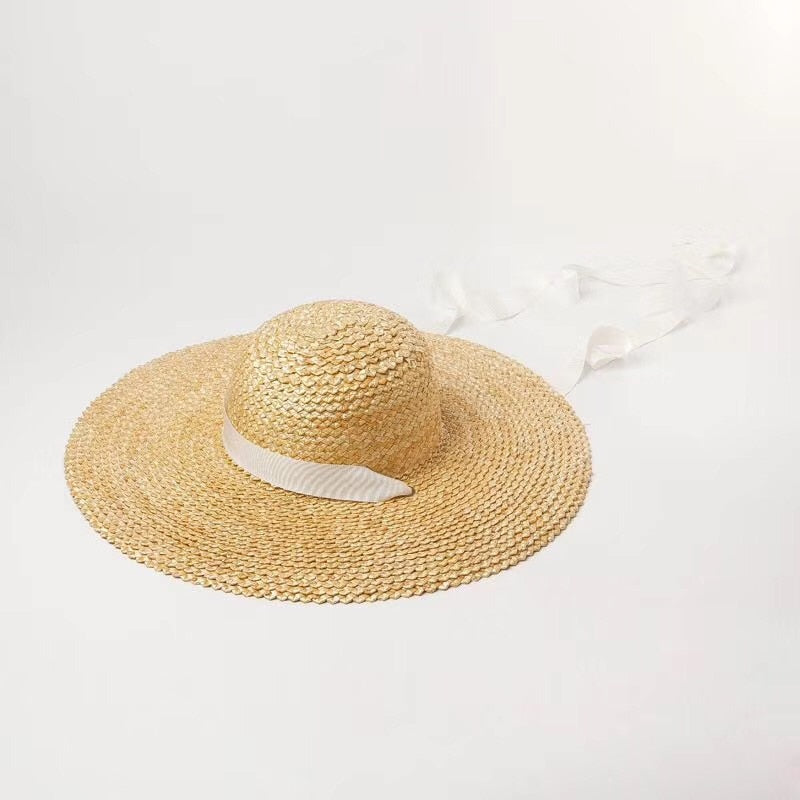 Boho Hat, Sun Beach Hat, Wide Brim Straw Hat, Sierra with Black and White Ribbon