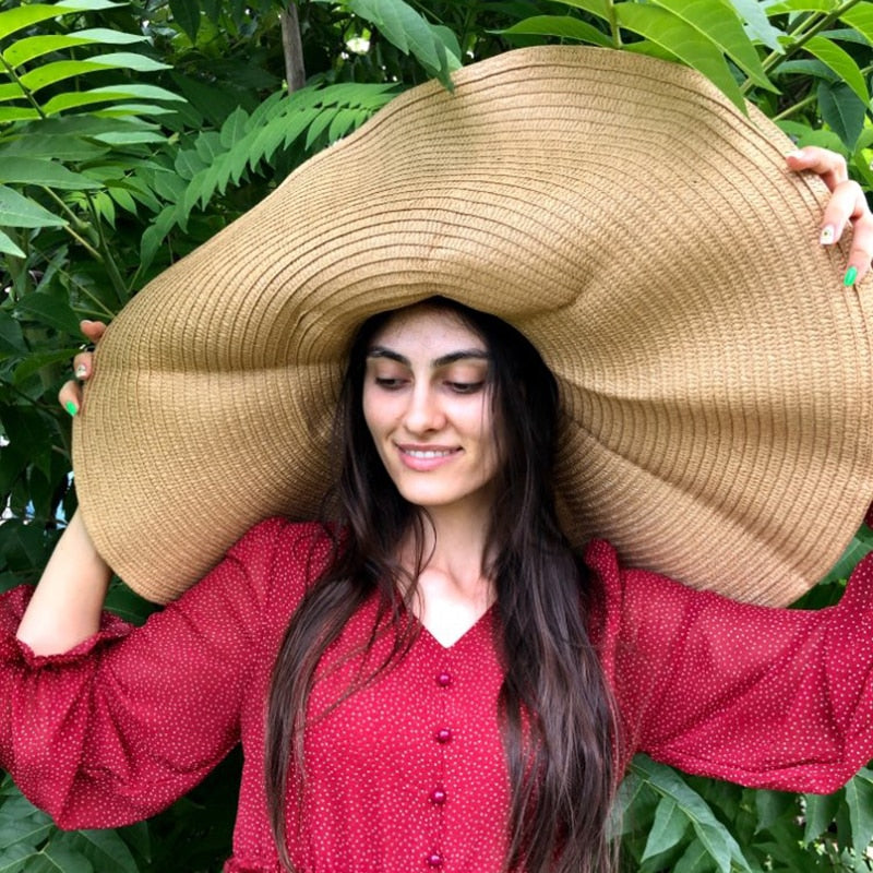 Boho Hat, Beach Hat, Extra Wide Brim Paper Hat, Natalie in White, Blue, Beige and 28 colors  (Soft, 25 cm)