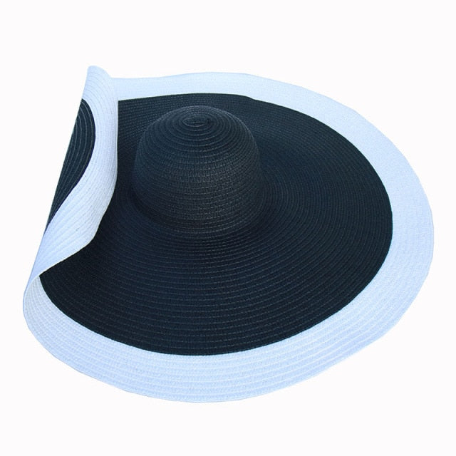 Boho Hat, Beach Hat, Extra Wide Brim Paper Hat, Natalie in White, Blue, Beige and 28 colors  (Soft, 25 cm)