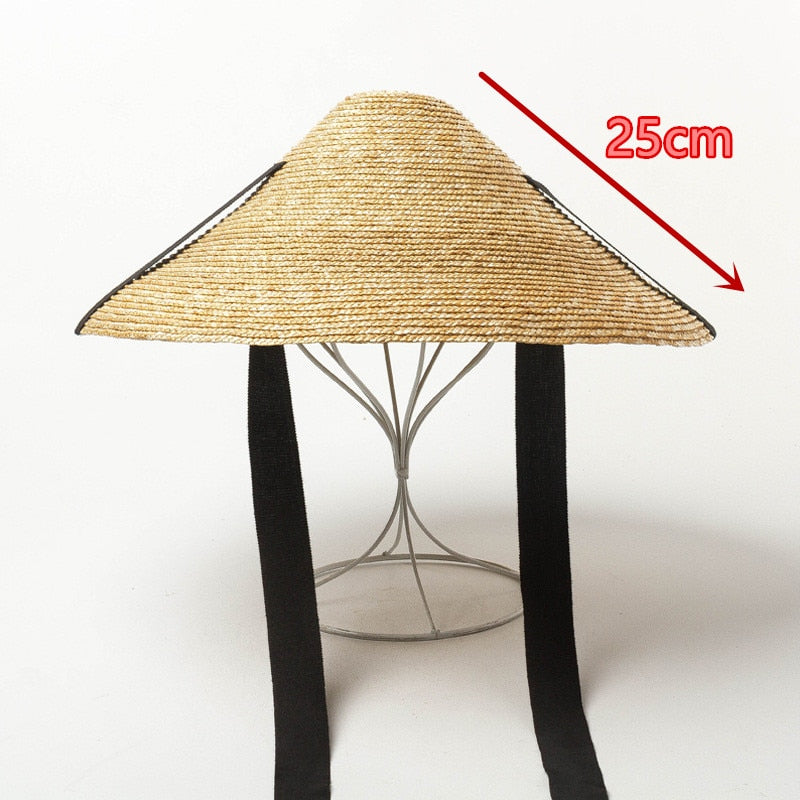 Boho Hat, Sun Beach Hat, Straw Cone Hat, Esme with Black Ribbon
