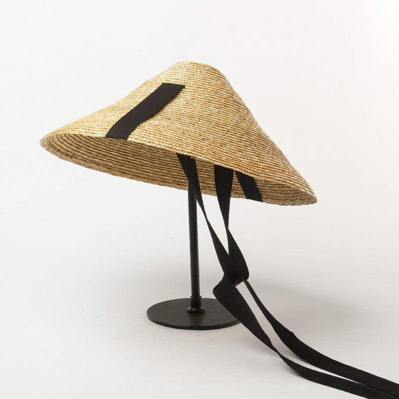 Boho Hat, Sun Beach Hat, Straw Cone Hat, Esme with Black Ribbon