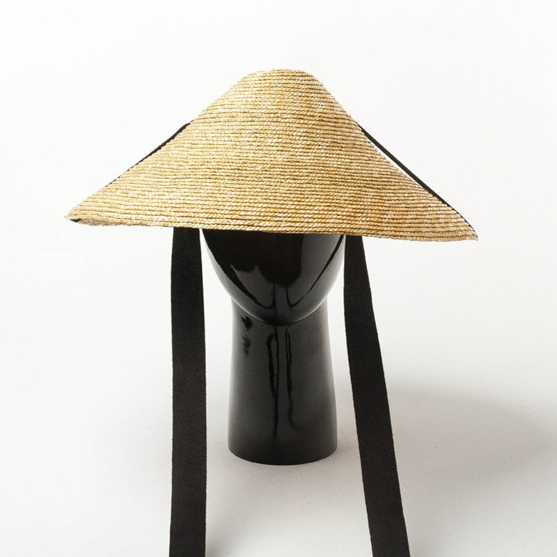 Boho Hat, Sun Beach Hat, Straw Cone Hat, Esme with Black Ribbon