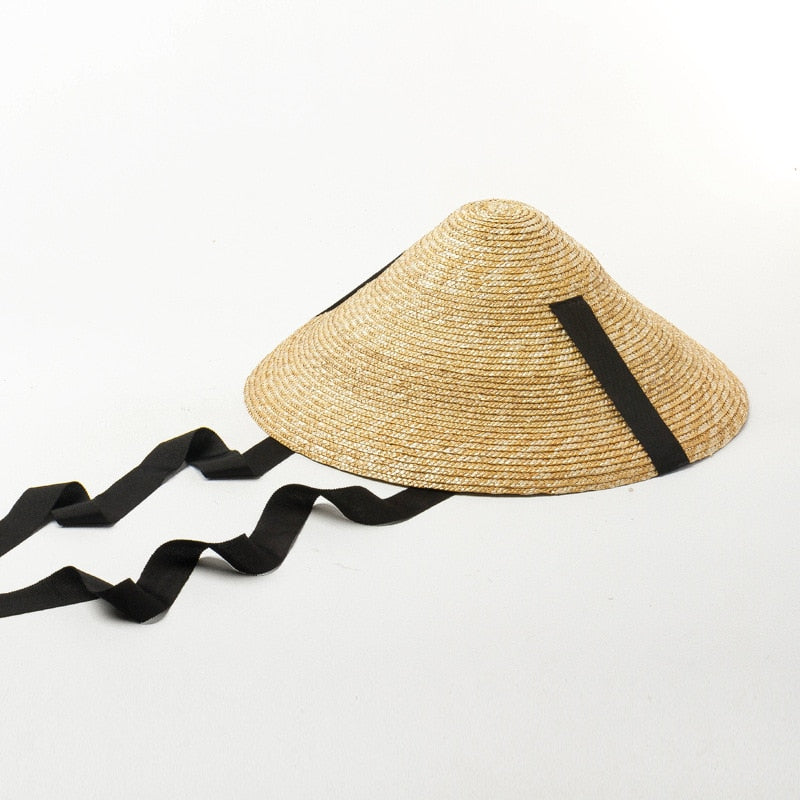 Boho Hat, Sun Beach Hat, Straw Cone Hat, Esme with Black Ribbon