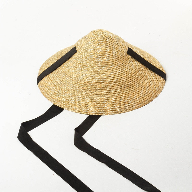 Boho Hat, Sun Beach Hat, Straw Cone Hat, Esme with Black Ribbon