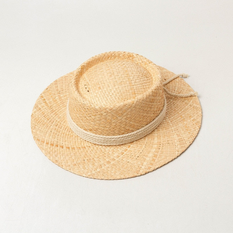 Boho Hat, Sun Beach Hat, Raffia Bucket Hat, Zoe White Rope