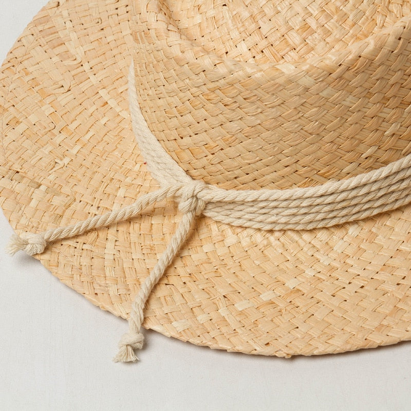 Boho Hat, Sun Beach Hat, Raffia Bucket Hat, Zoe White Rope