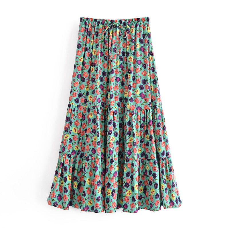 Boho Skirt, Hippie Skirts, Midi Skirt, Camila Flower in Green