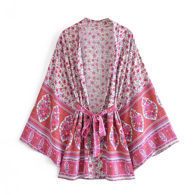 Boho Robe, Kimono Robe,  Beach Cover up, Short Robe, Esme in Pink