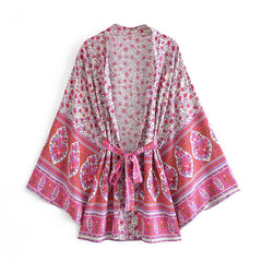 Boho Robe, Kimono Robe,  Beach Cover up, Short Robe, Esme in Pink