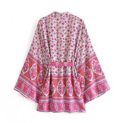 Boho Robe, Kimono Robe,  Beach Cover up, Short Robe, Esme in Pink