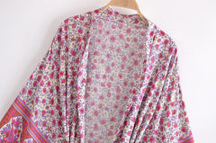 Boho Robe, Kimono Robe,  Beach Cover up, Short Robe, Esme in Pink