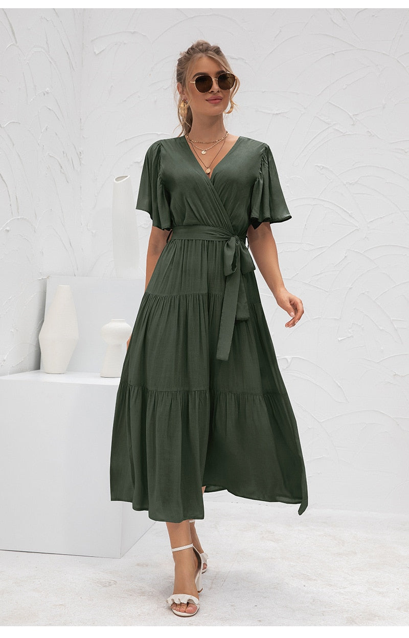 Boho Maxi Dress, Sundress, Kiara in Pine Green