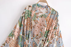 Boho Robe, Kimono Robe,  Beach Cover up, Short Robe, Anna Flamingo in Brown