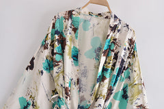 Boho Robe, Kimono Robe,  Beach Cover up, Short Robe, Calla White Flower Painting