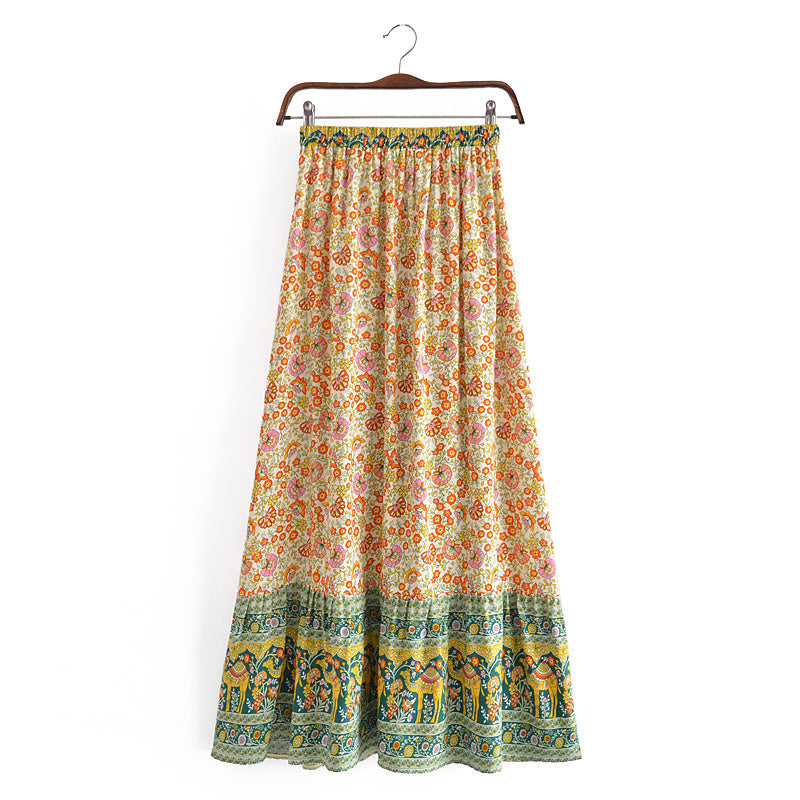 Boho Skirt, Hippie Skirts, Maxi Skirt, Esme Flower in Yellow Green