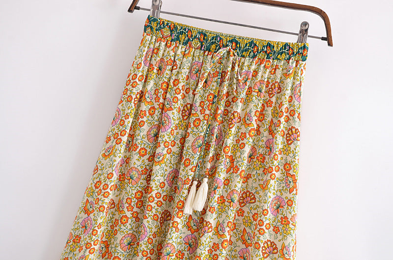 Boho Skirt, Hippie Skirts, Maxi Skirt, Esme Flower in Yellow Green