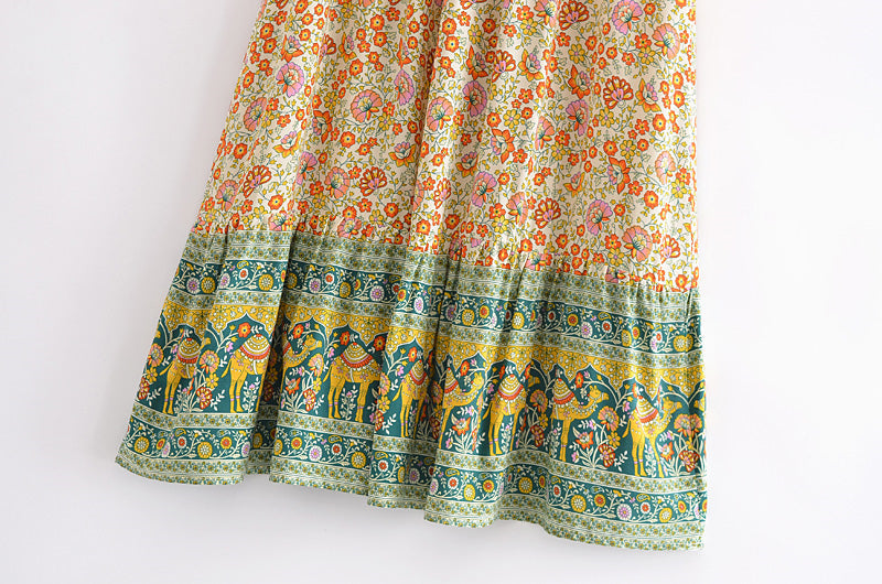 Boho Skirt, Hippie Skirts, Maxi Skirt, Esme Flower in Yellow Green