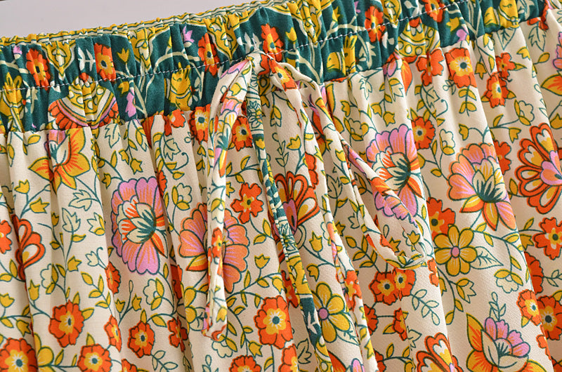 Boho Skirt, Hippie Skirts, Maxi Skirt, Esme Flower in Yellow Green