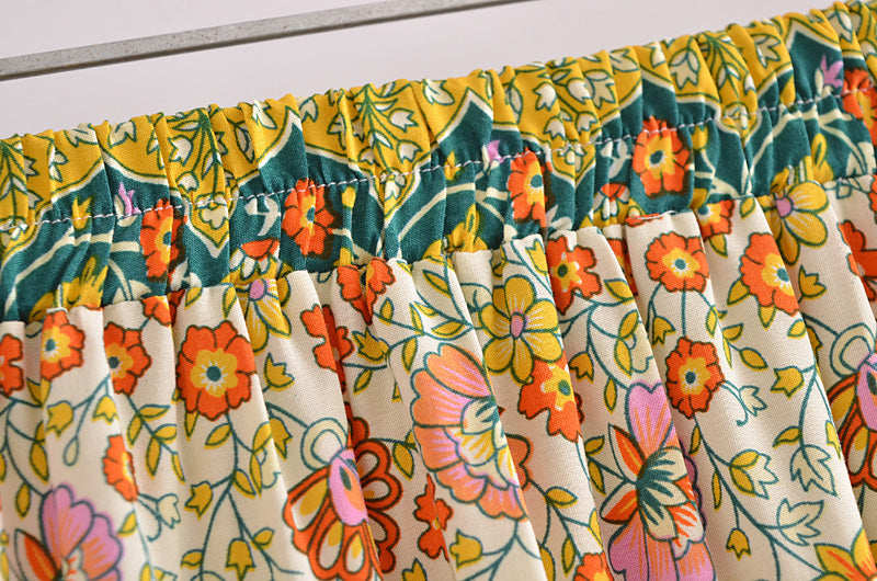 Boho Skirt, Hippie Skirts, Maxi Skirt, Esme Flower in Yellow Green
