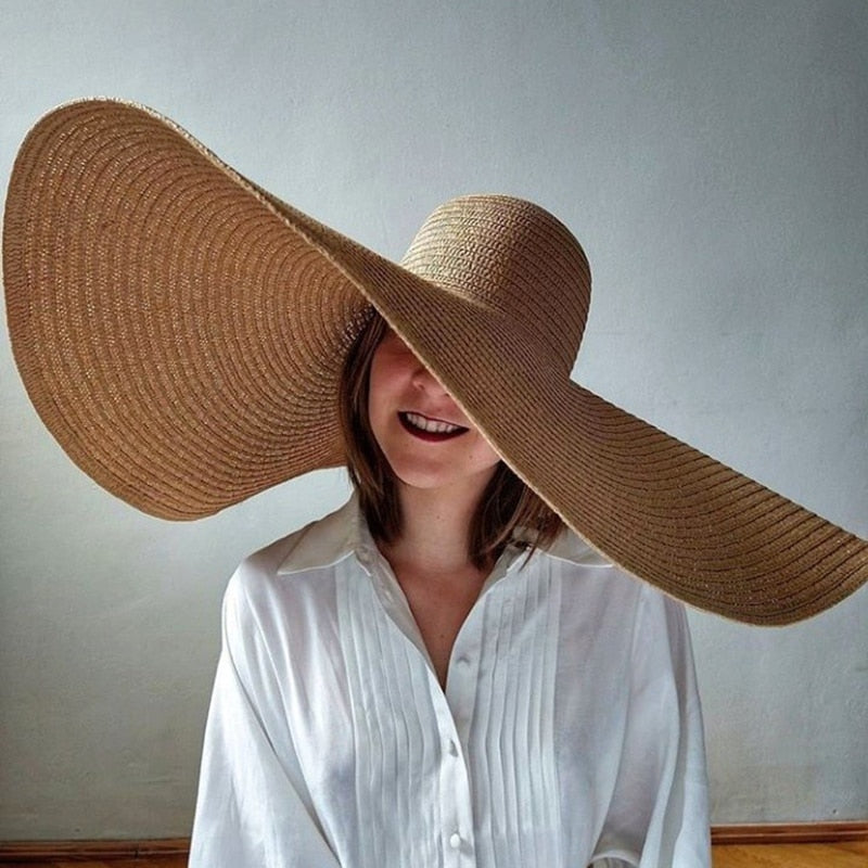 Boho Hat, Sun Beach Hat, Extra Wide Brim Paper Hat, Floria in Black, Olive, Blue and 20 colors  (Soft, 25 cm)