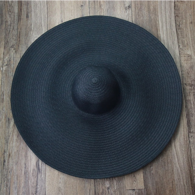 Boho Hat, Sun Beach Hat, Extra Wide Brim Paper Hat, Floria in Black, Olive, Blue and 20 colors  (Soft, 25 cm)