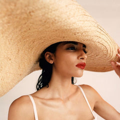 Boho Hat, Sun Beach Hat, Extra Wide Brim Raffia Hat, Luciana in Beige (brim 25 cm)