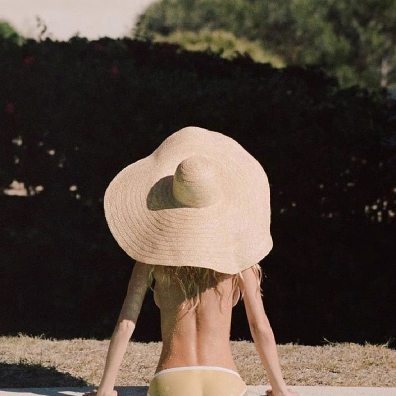 Boho Hat, Sun Beach Hat, Extra Wide Brim Raffia Hat, Luciana in Beige (brim 25 cm)