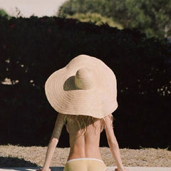 Boho Hat, Sun Beach Hat, Extra Wide Brim Raffia Hat, Luciana in Beige (brim 25 cm)