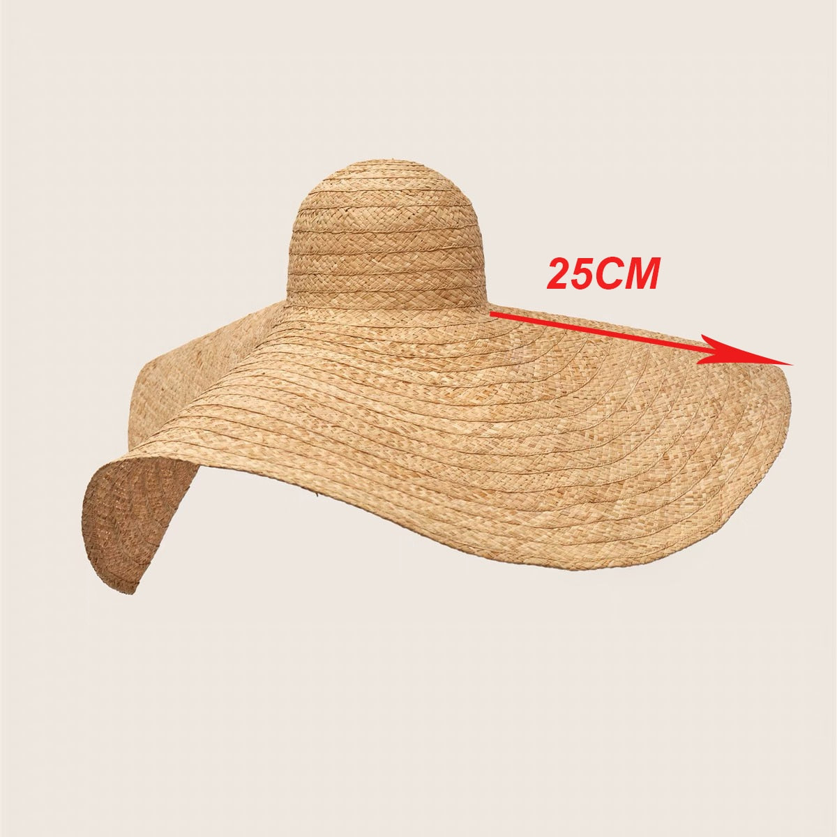 Boho Hat, Sun Beach Hat, Extra Wide Brim Raffia Hat, Luciana in Beige (brim 25 cm)