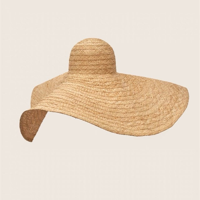Boho Hat, Sun Beach Hat, Extra Wide Brim Raffia Hat, Luciana in Beige (brim 25 cm)