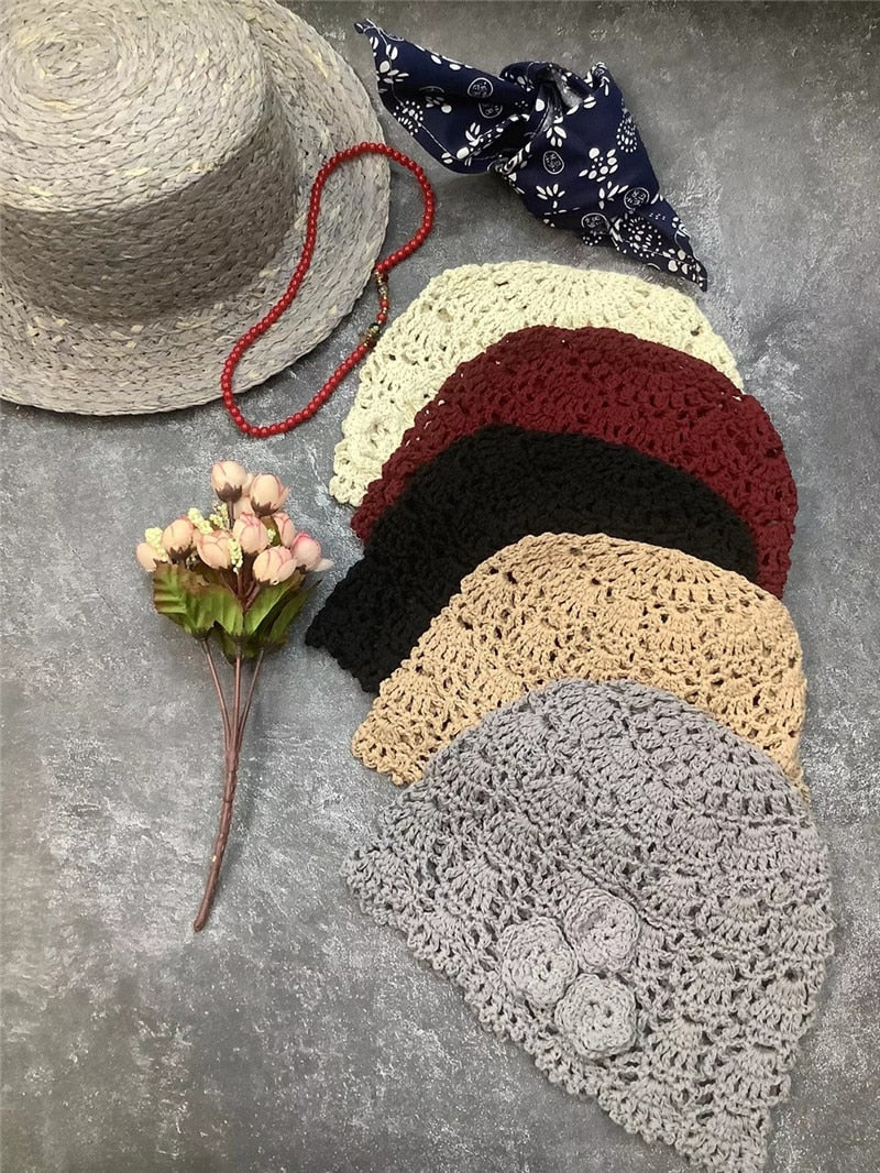 Boho Hat, Crochet Bucket Hat, Emmie Flower in Black, White, Yellow and Beige