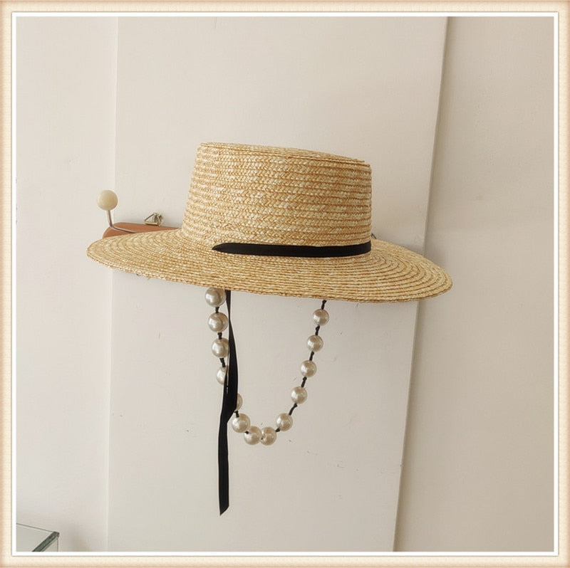 Boho Hat, Beach Sun Hat, Brim Straw Hat, Analia Peal Strap