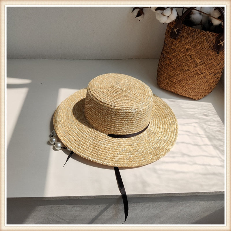 Boho Hat, Beach Sun Hat, Brim Straw Hat, Analia Peal Strap
