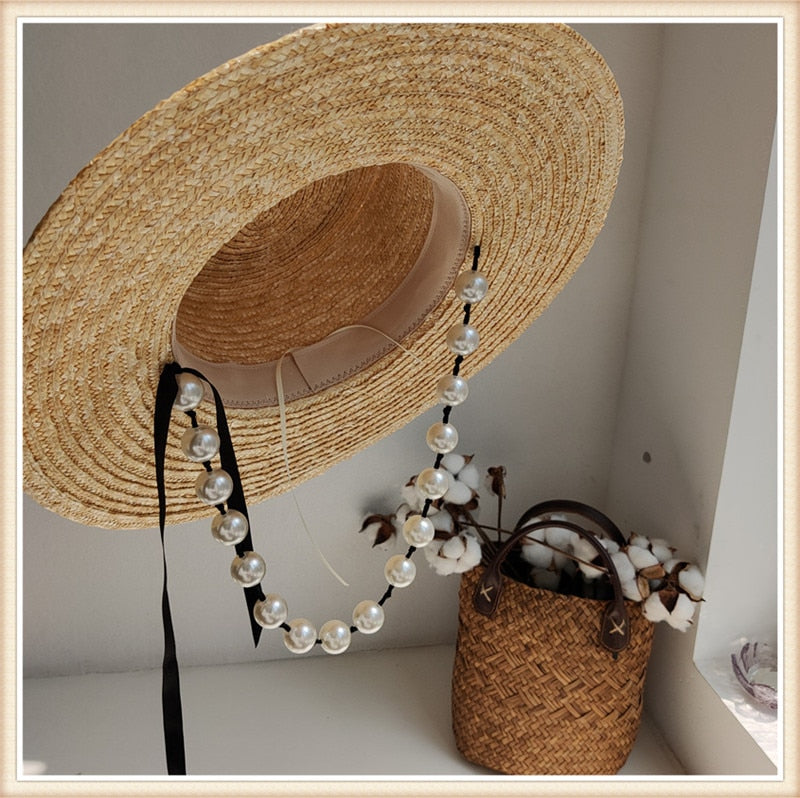 Boho Hat, Beach Sun Hat, Brim Straw Hat, Analia Peal Strap