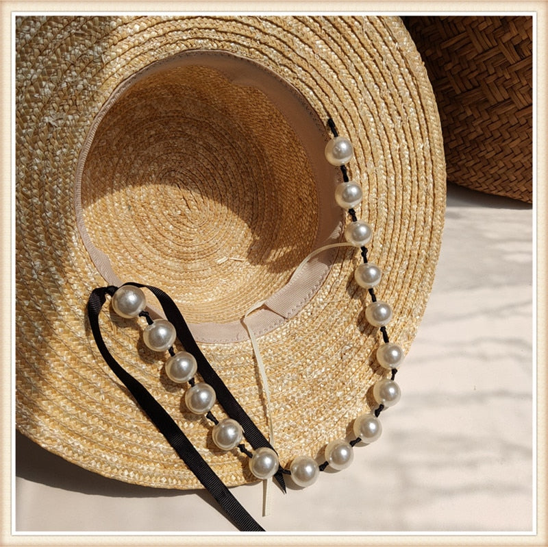 Boho Hat, Beach Sun Hat, Brim Straw Hat, Analia Peal Strap