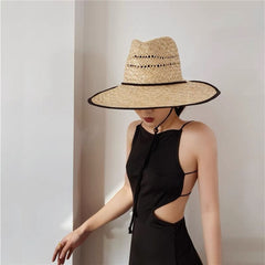 Boho Hat, Beach Sun Hat, Wide Brim Straw Hat, Belen White Robe Strap