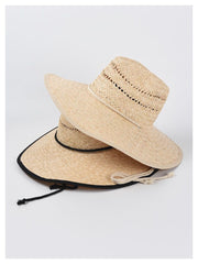 Boho Hat, Beach Sun Hat, Wide Brim Straw Hat, Belen White Robe Strap