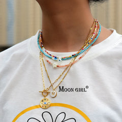 Boho Personalized Custom Necklace, Seed Bead Layered Choker, Evil Eye