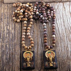Boho Necklace, RH Precious Lava Stone, Ganesha Indian Elephant Buddha